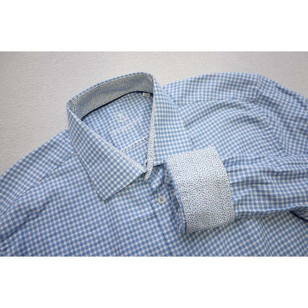 Bugatchi Uomo Dress Shirt Flip Cuff Plaid Button Up Mens Size 17.5 36/37 XL
